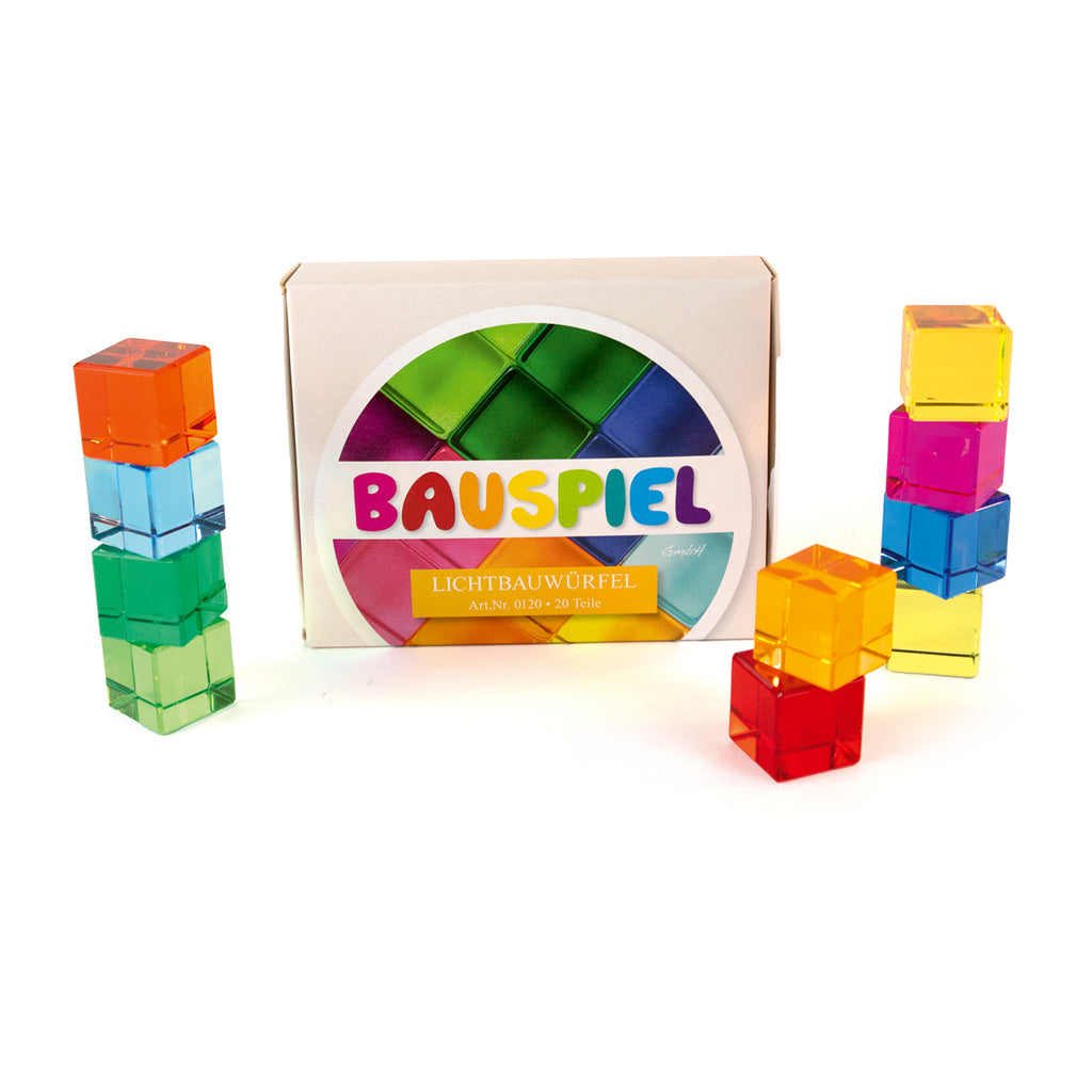 Cubi di Luce Bauspiel – set Lucent Cubes con cubi traslucidi colorati in legno naturale
