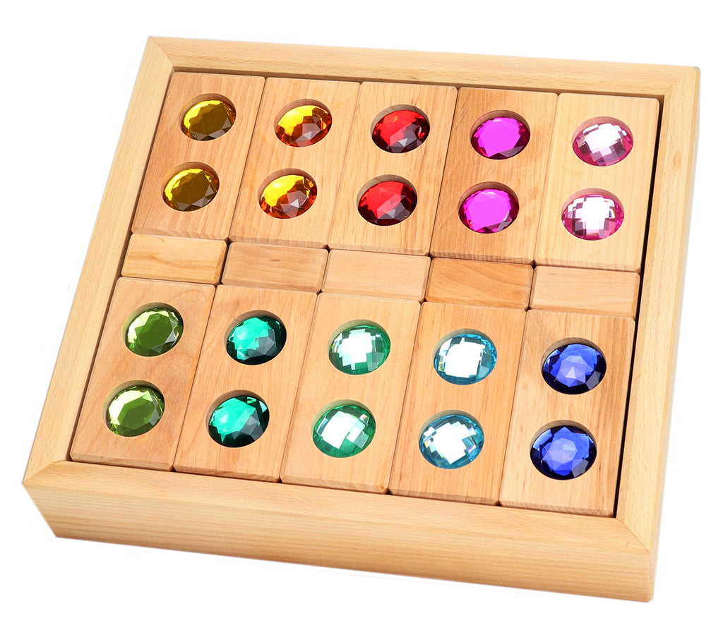 Set Bauspiel Small Colour Track – blocchi luminosi in legno con gemme colorate per costruzioni creative
