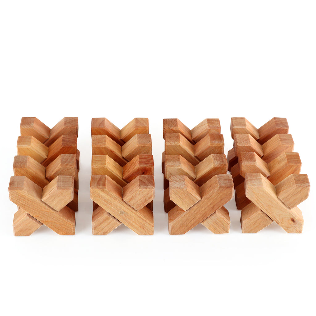 Blocchi a X in legno naturale Bauspiel X-Bricks per costruzioni creative
