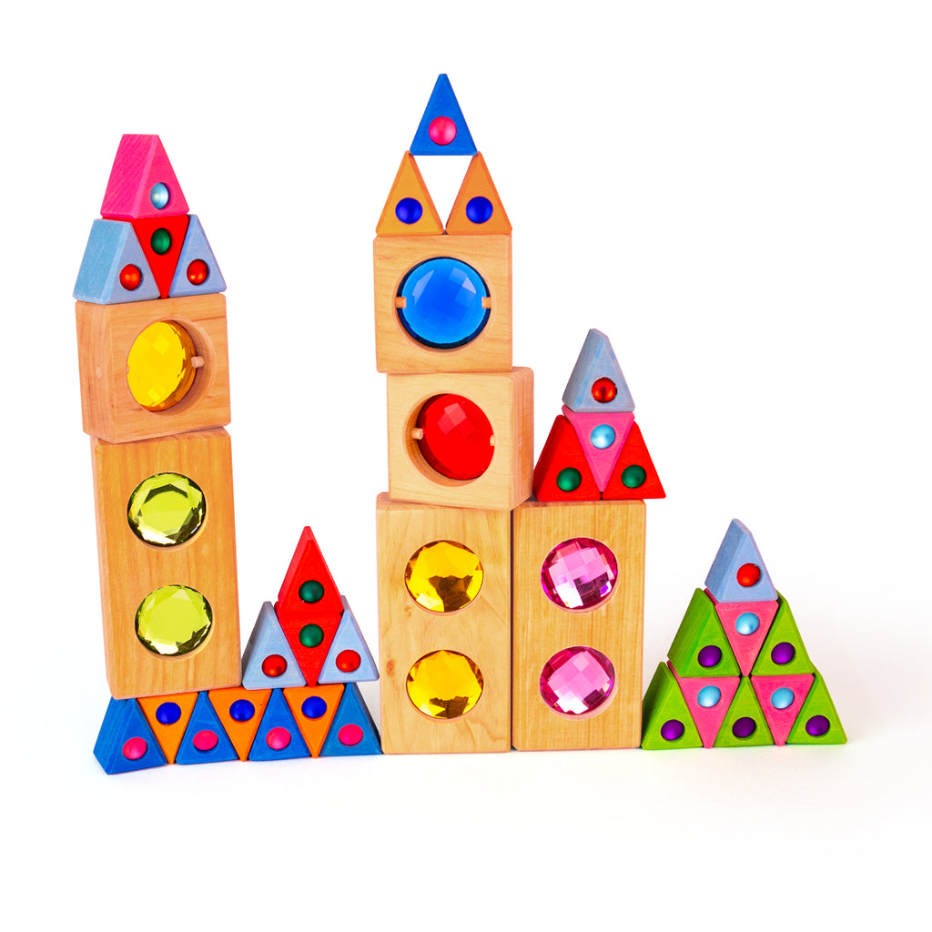 Costruzione luminosa con blocchi colorati Bauspiel – set Scatola da Collezione in legno