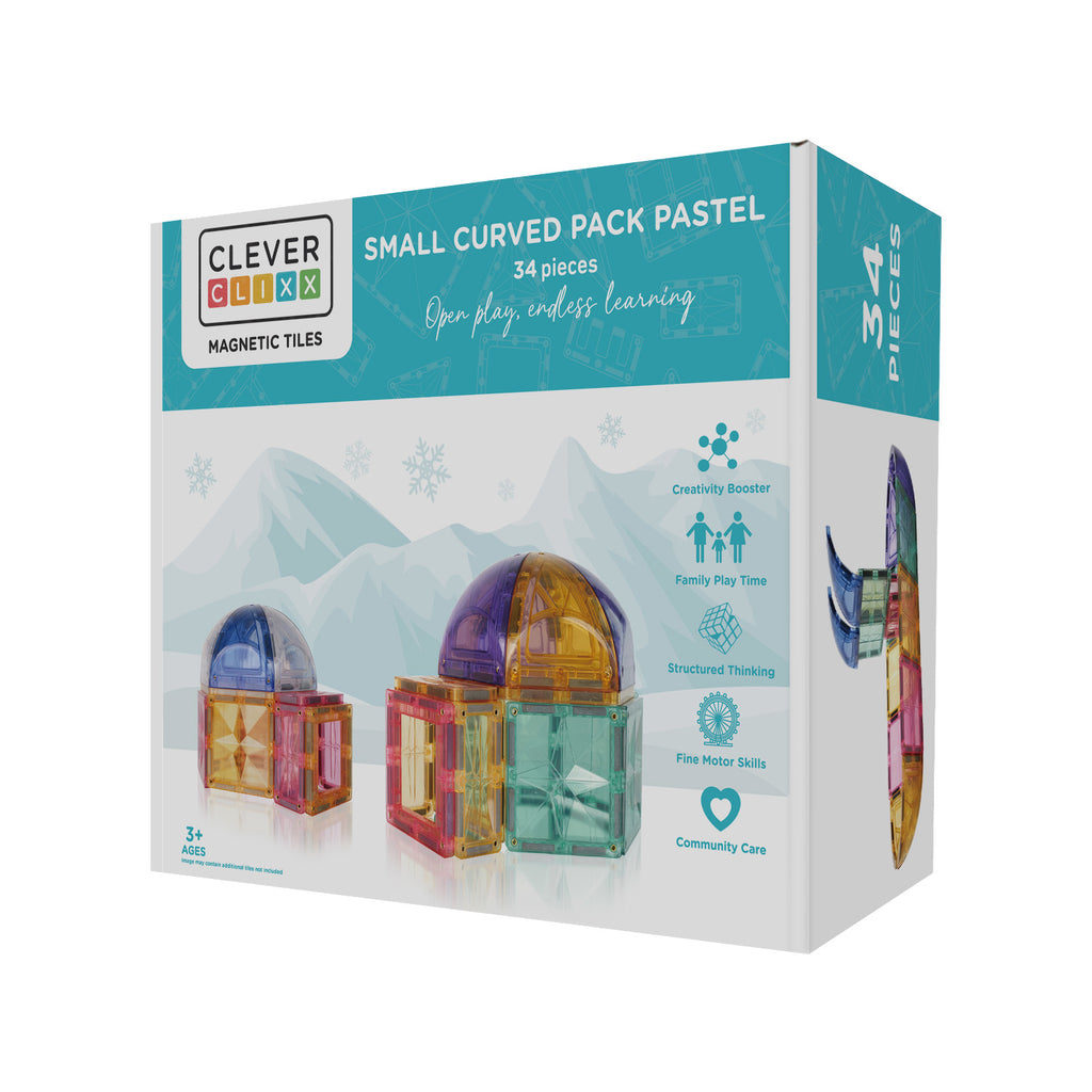Cleverclixx Small Curved Pack Pastel – set costruzioni magnetiche 24 pezzi