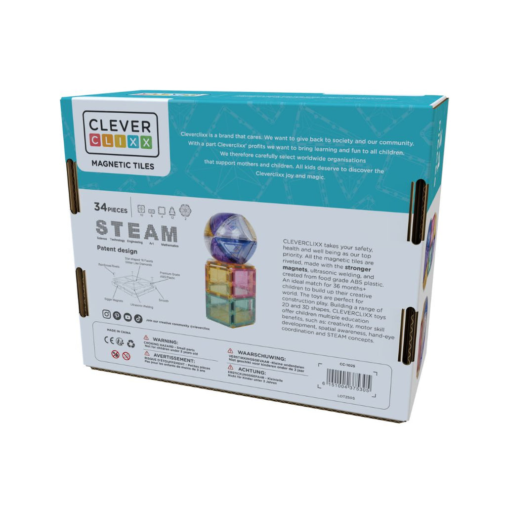 Retro della confezione Cleverclixx Curved Pack Intense con dettaglio delle forme e dei pezzi inclusi.