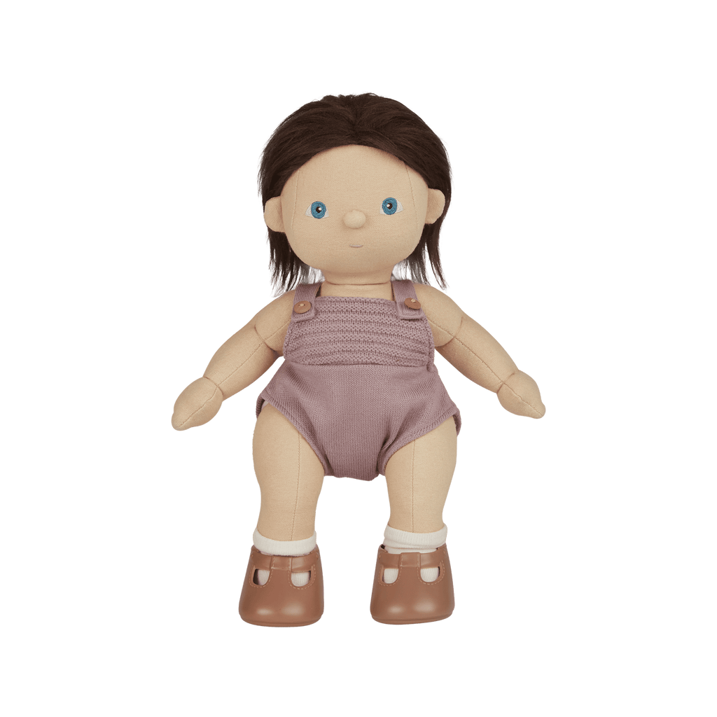 Olli Ella Dinkum Doll Bitsy – bambola morbida in cotone color lilla, vista frontale