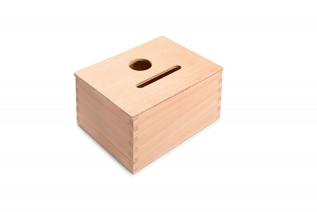 Grapat Permanence Box in legno con coperchio chiuso, foro tondo e fessura allungata